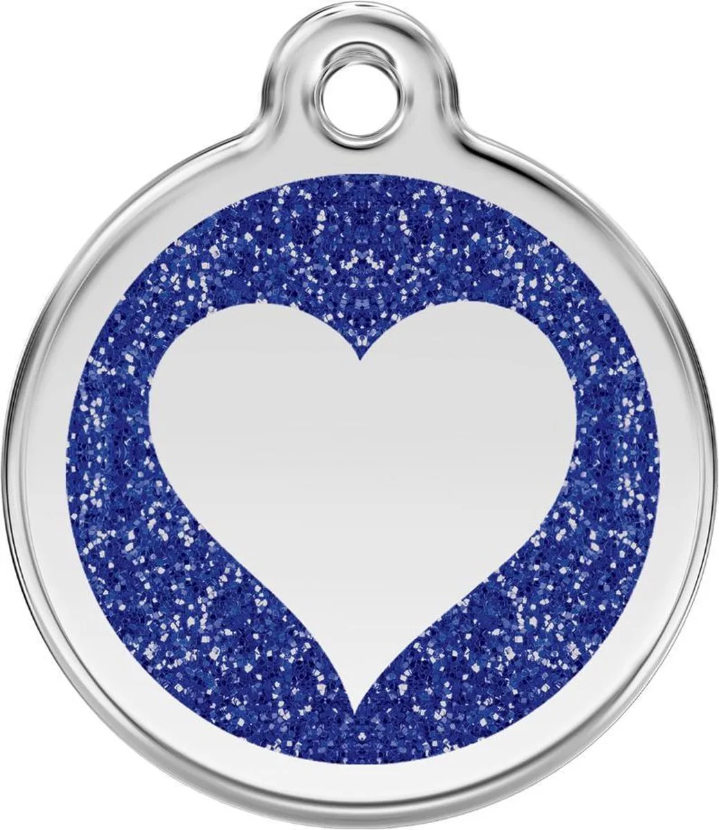 Heart Navy glitter hondenpenning large/groot dia. 3,8 cm RedDingo fra Red Dingo i Glitter donkerblauw met hart – produktbillede