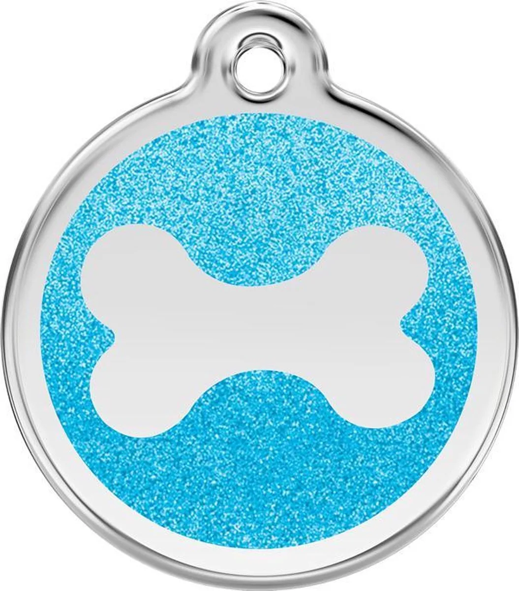 Hondenpenning 20 mm bot glitter aqua van Red Dingo in Glitter aqua met bot – productfoto