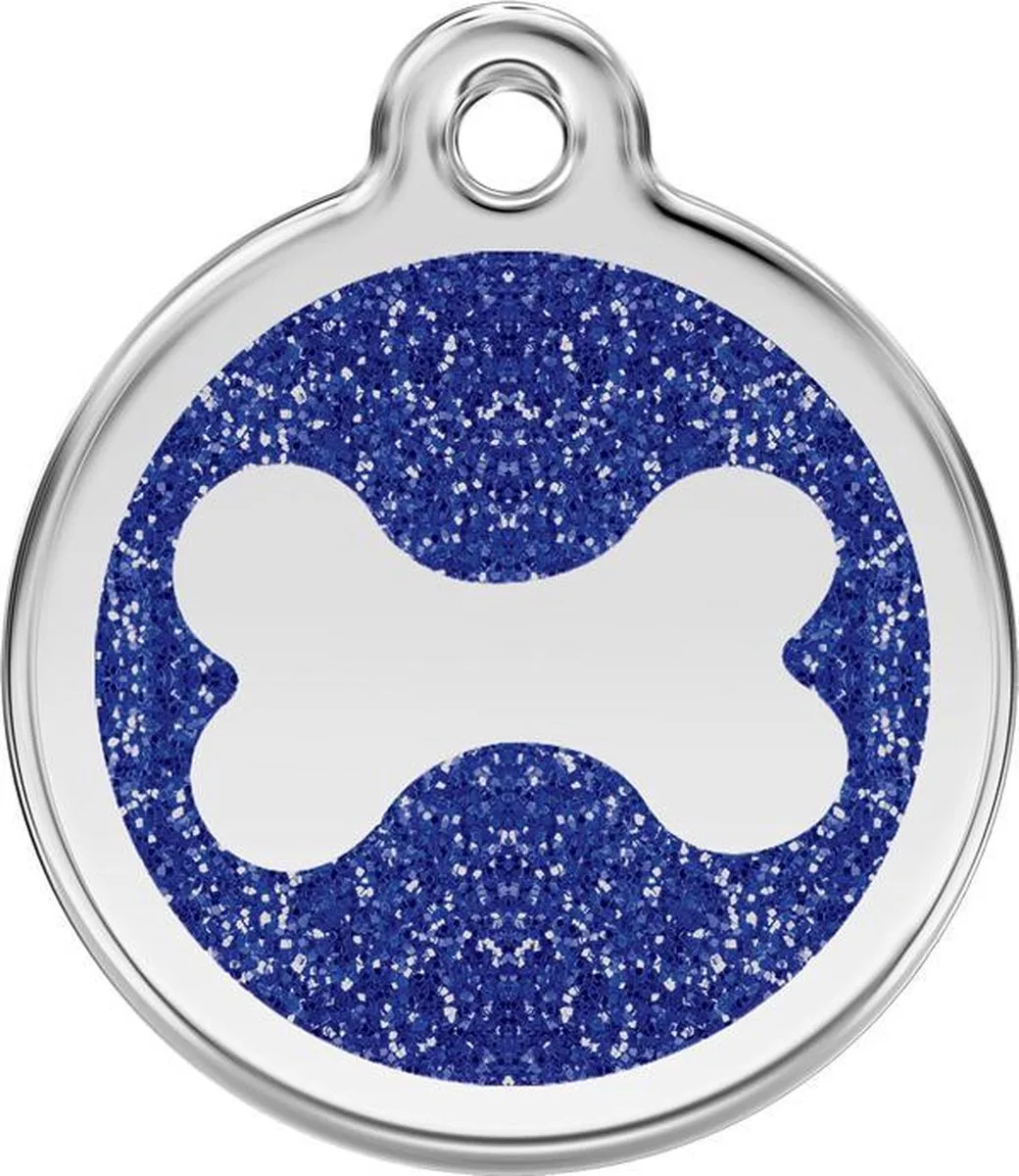 Hondenpenning 20 mm bot glitter donkerblauw van Red Dingo in Glitter donkerblauw met bot – productfoto