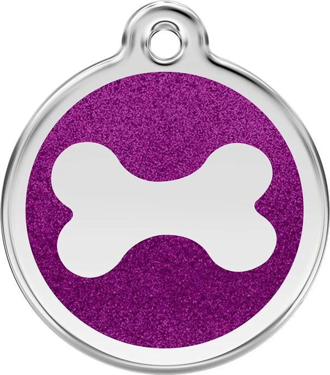 Hondenpenning 20 mm bot glitter paars van Red Dingo in Glitter paars met bot – productfoto
