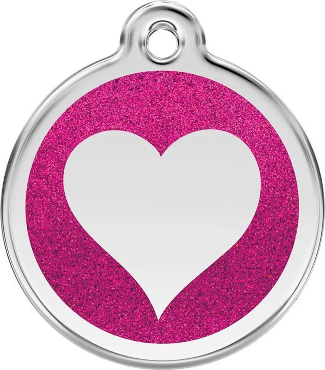 Hondenpenning 20 mm hart glitter roze de Red Dingo en Glitter roze met hart – photo produit