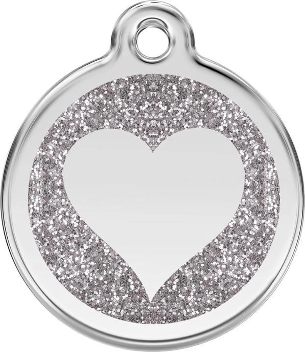 Hondenpenning 20 mm hart glitter zilverkleurig de Red Dingo en Glitter zilverkleurig met hart – photo produit