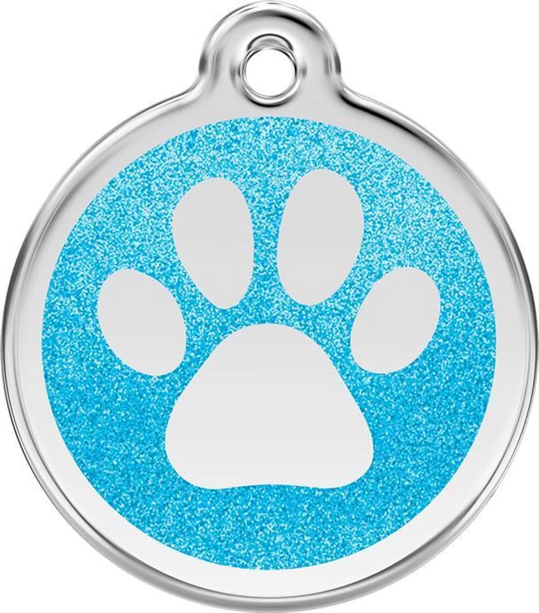 hondenpenning 20 mm pootje glitter aqua von Red Dingo in Glitter Aqua met pootje – Produktfoto