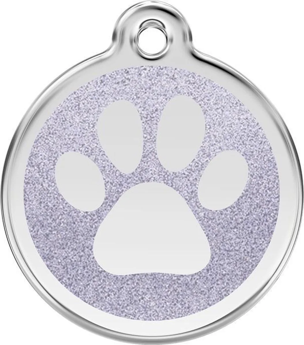 Hondenpenning 20 mm pootje glitter zilverkleurig von Red Dingo in Glitter zilverkleurig met pootje – Produktfoto