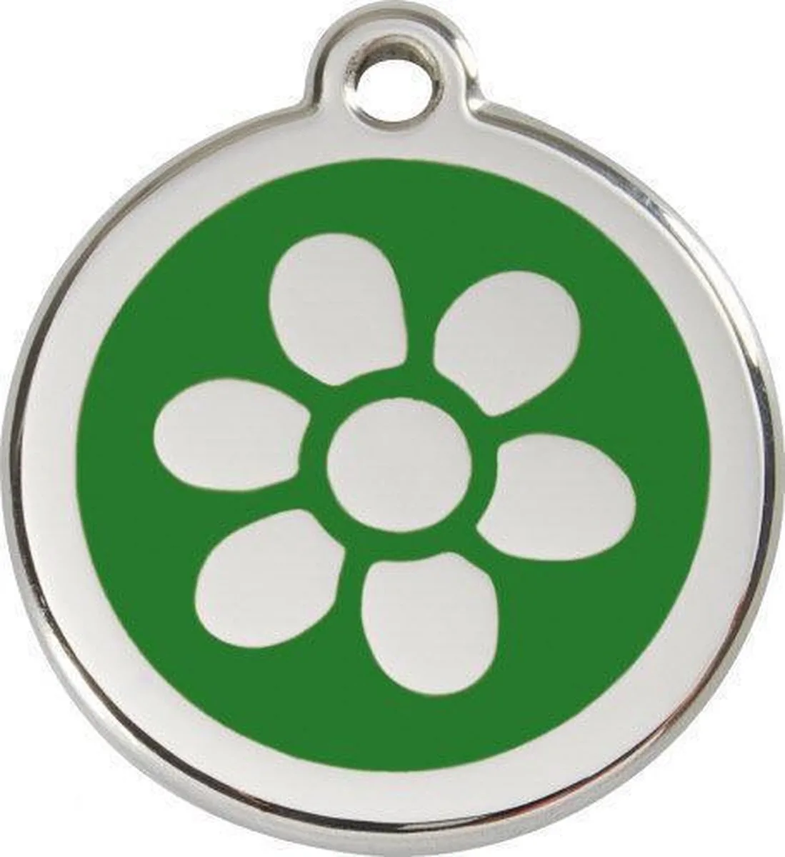 Hondenpenning 30 mm bloem groen van Red Dingo in Groen met bloem – productfoto