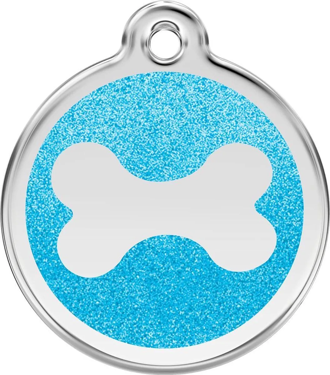 hondenpenning 30 mm bot glitter aqua von Red Dingo in Glitter aqua met pootje – Produktfoto