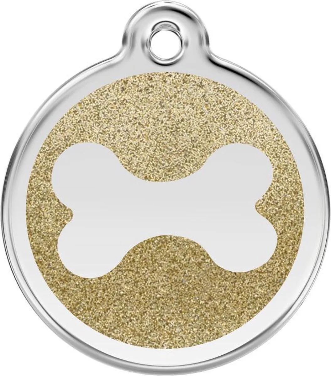 Hondenpenning 30 mm bot glitter goudkleurig från Red Dingo i Glitter goudkleurig met bot – produktbild
