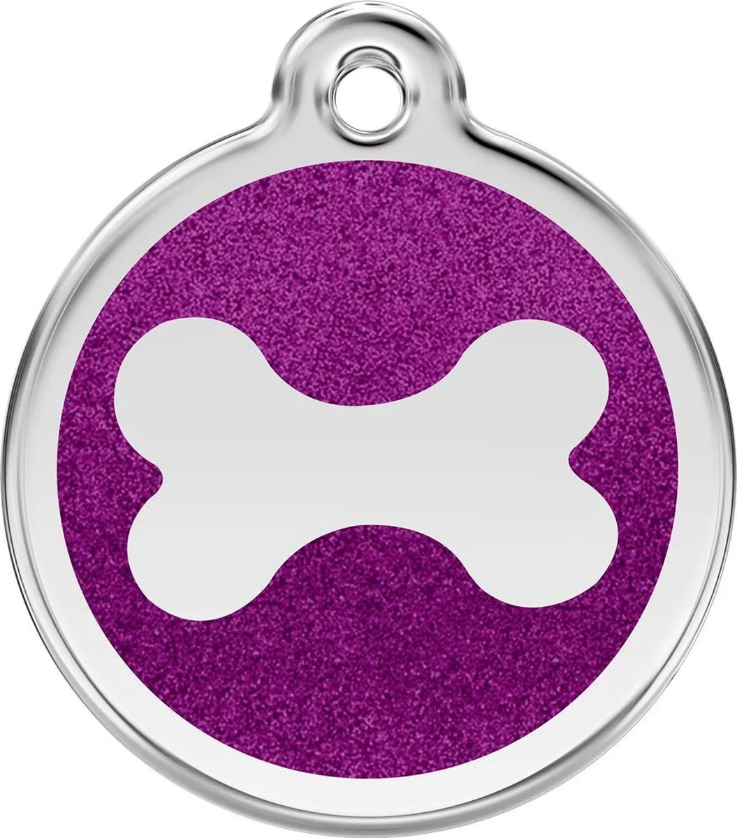 Hondenpenning 30 mm bot glitter paars von Red Dingo in Glitter paars met bot – Produktfoto