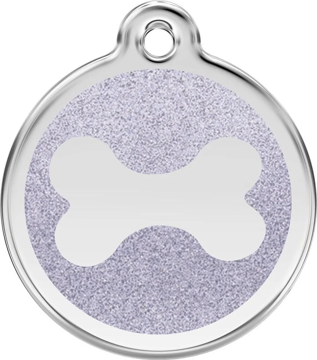 Hondenpenning 30 mm bot glitter zilverkleurig von Red Dingo in Glitter zilverkleurig met bot – Produktfoto