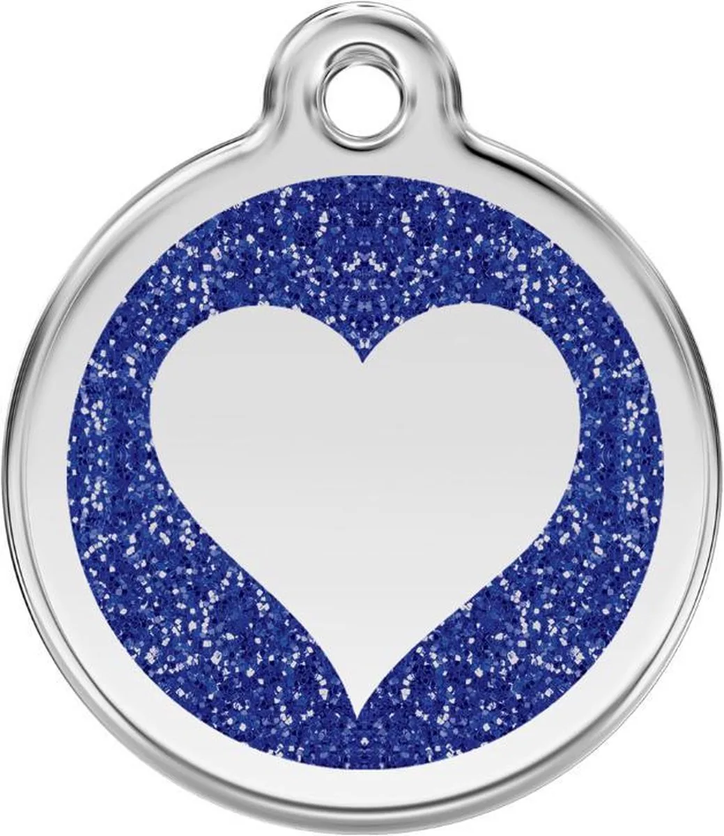 Hondenpenning 30 mm glitter hart donkerblauw by Red Dingo in Glitter donkerblauw met hart – product photo