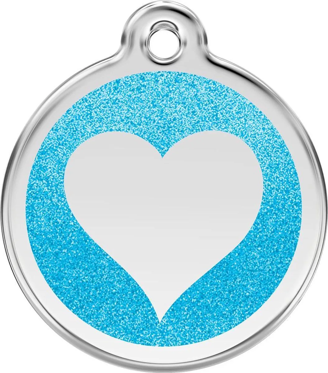 Hondenpenning 30 mm hart glitter aqua von Red Dingo in Glitter aqua met hart – Produktfoto