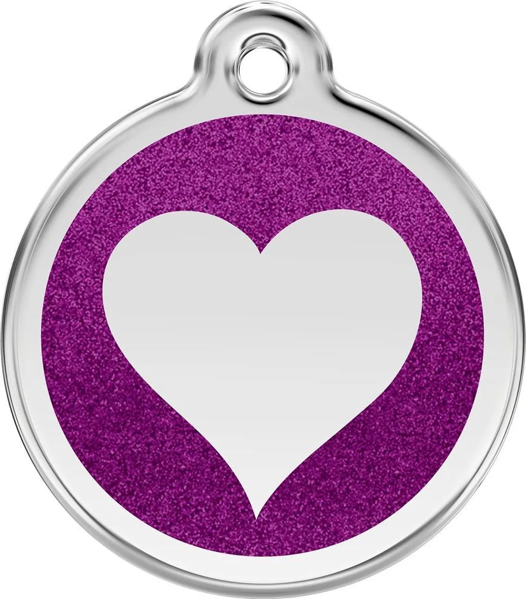 Hondenpenning 30 mm hart glitter paars von Red Dingo in Glitter paars met hart – Produktfoto
