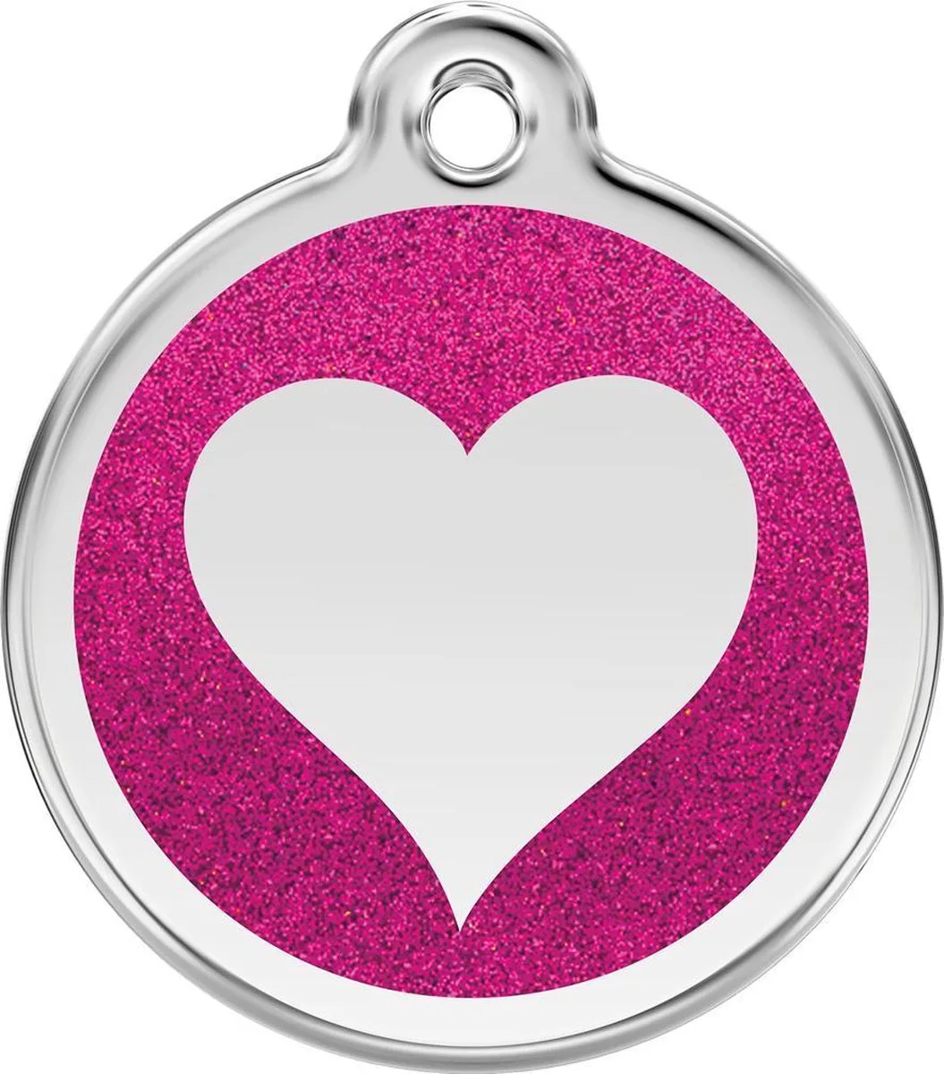 Hondenpenning 30 mm hart glitter roze von Red Dingo in Glitter roze met hart – Produktfoto