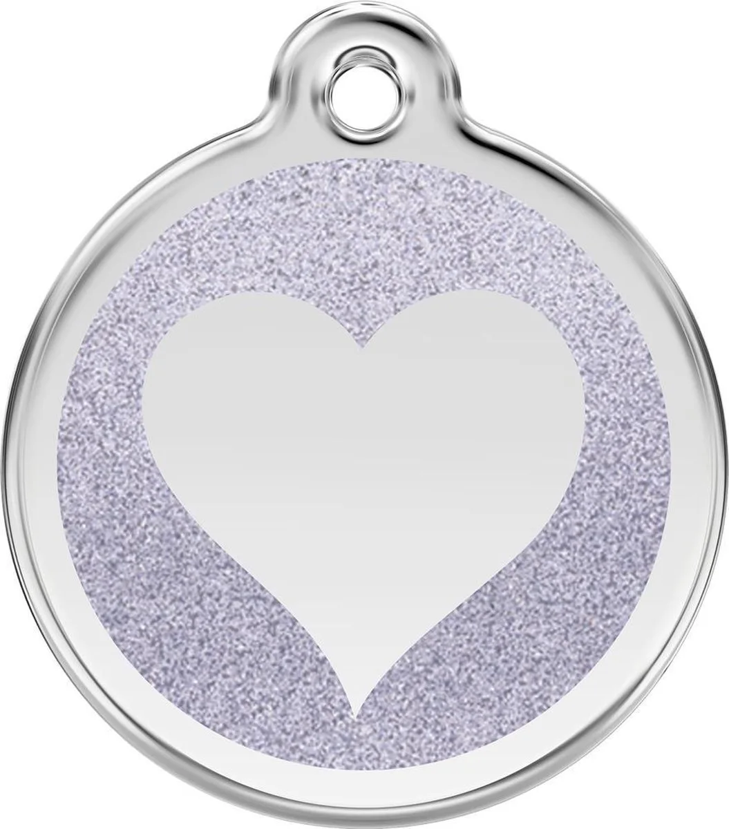 Hondenpenning 30 mm hart glitter zilverkleurig van Red Dingo in Glitter zilverkleurig met hart – productfoto