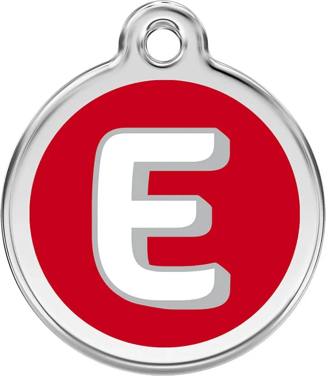 Hondenpenning 30 mm letter E von Red Dingo in Rood met letter E – Produktfoto
