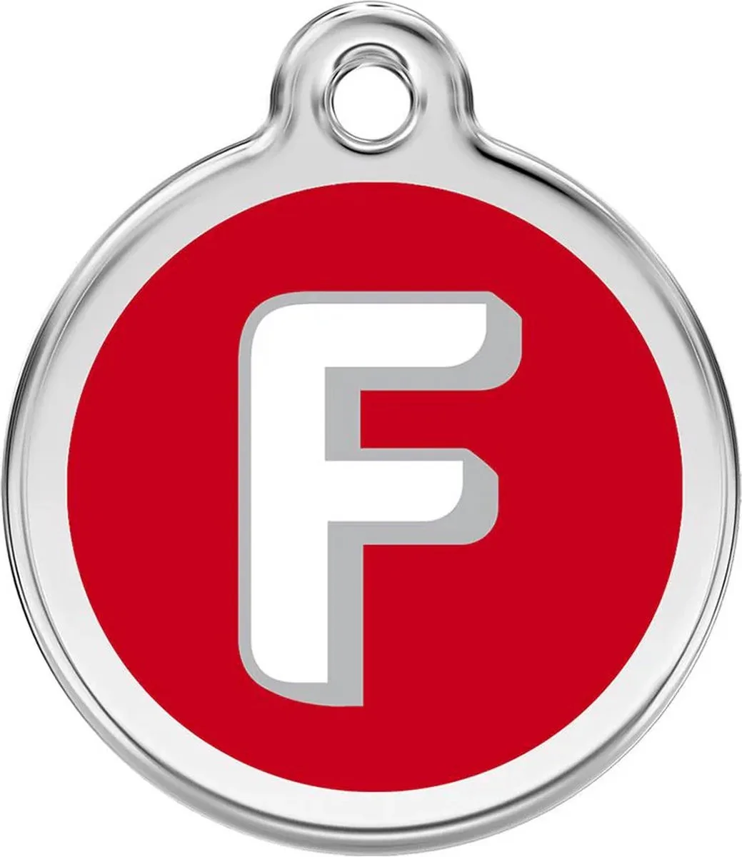 Hondenpenning 30 mm letter F von Red Dingo in Rood met letter F – Produktfoto