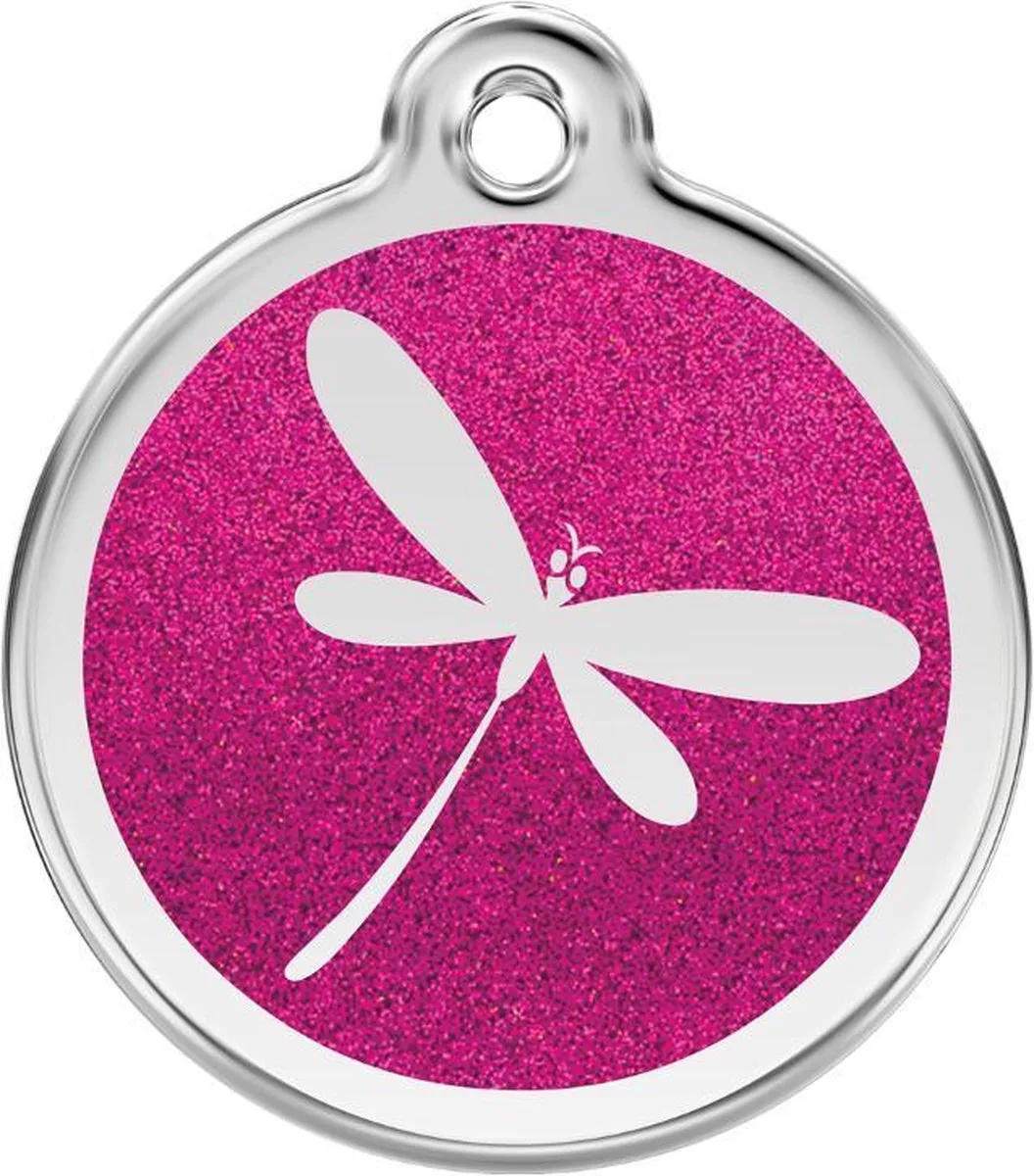 Hondenpenning 30 mm libellen glitter roze by Red Dingo in Roze met libellen – product photo