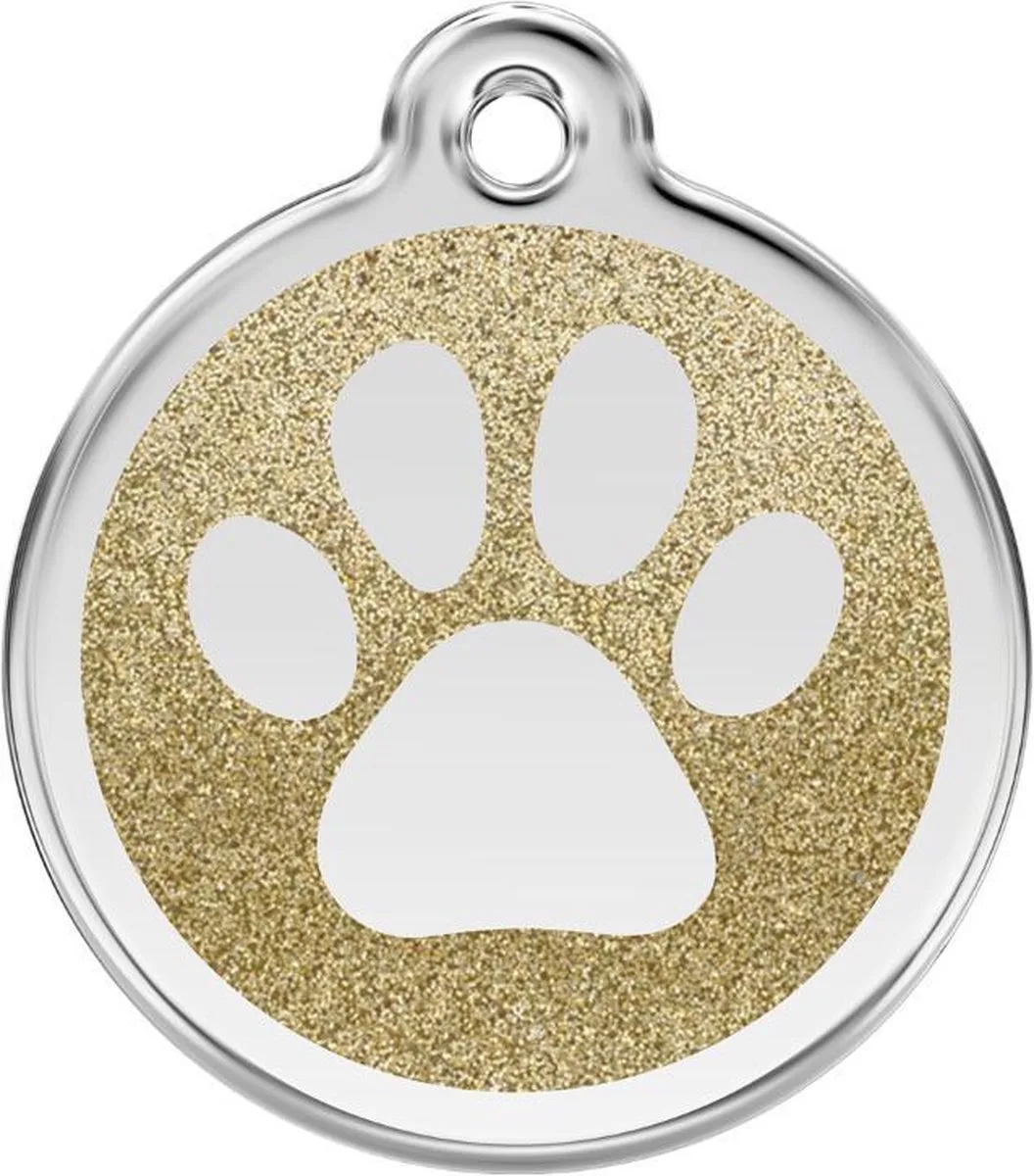 Hondenpenning 30 mm pootje glitter goudkleurig de Red Dingo en Glitter goud met pootje – photo produit