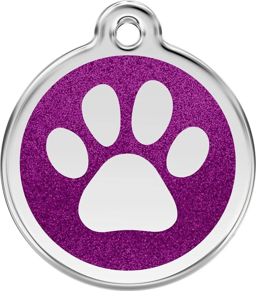 Hondenpenning 30 mm pootje glitter paars de Red Dingo en Glitter paars met pootje – photo produit