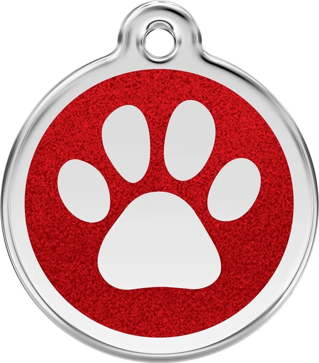 Hondenpenning 30 mm pootje glitter rood de Red Dingo en Glitter rood met pootje – photo produit