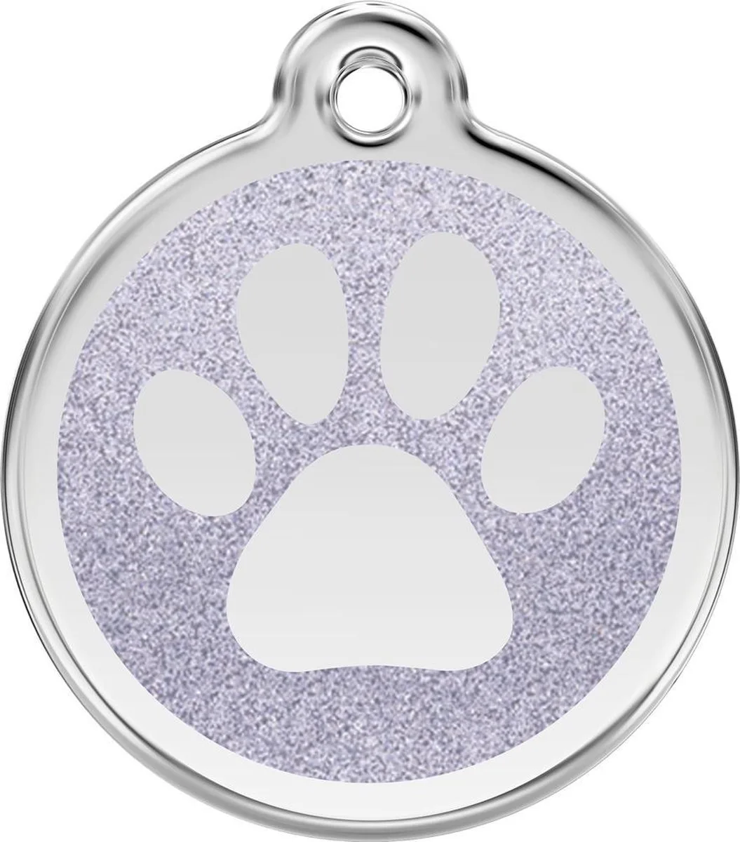 Hondenpenning 30 mm pootje glitter zilverkleurig van Red Dingo in Glitter zilverkleurig met pootje – productfoto