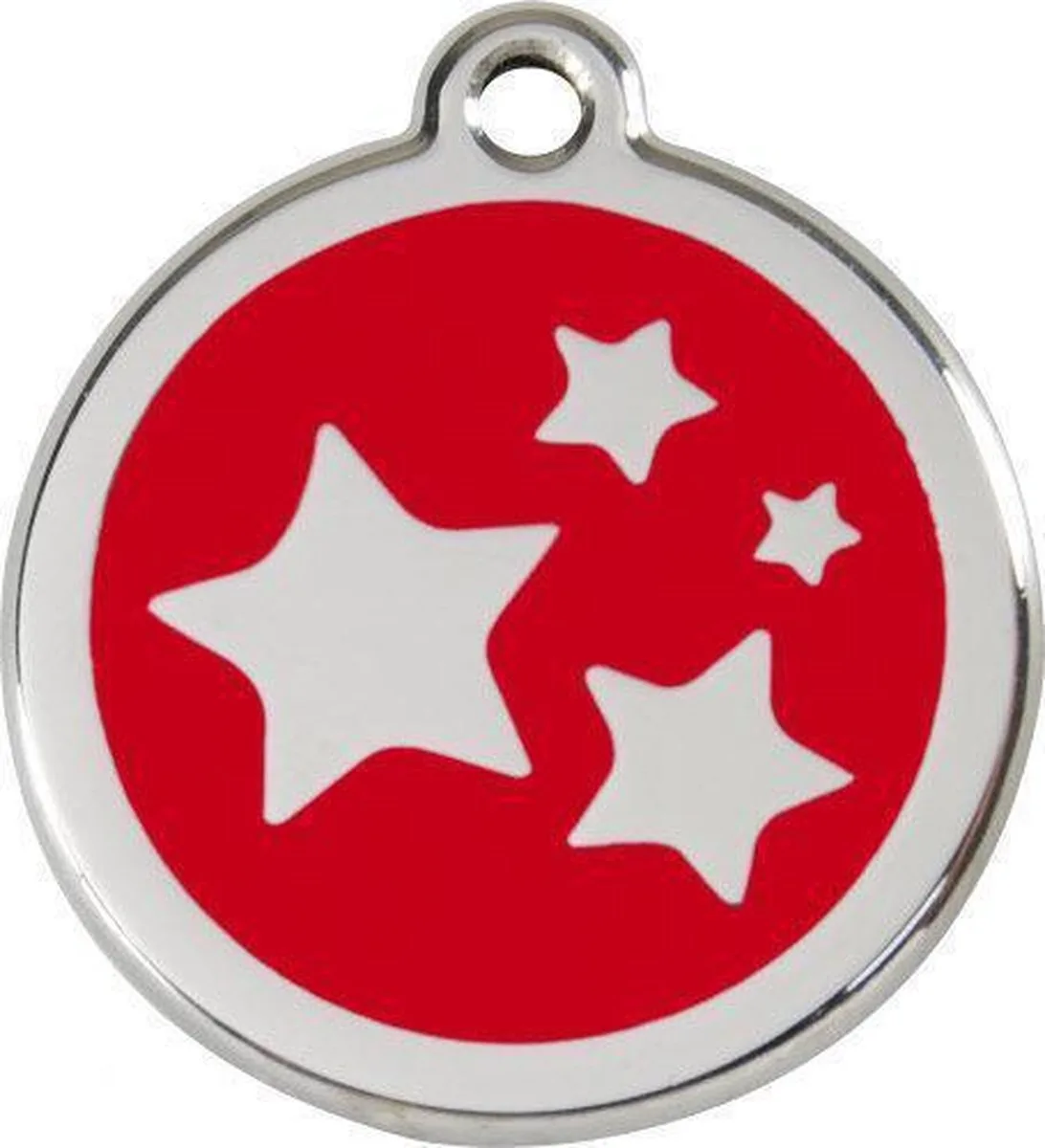 Hondenpenning 30 mm sterren rood van Red Dingo in Rood met sterren – productfoto