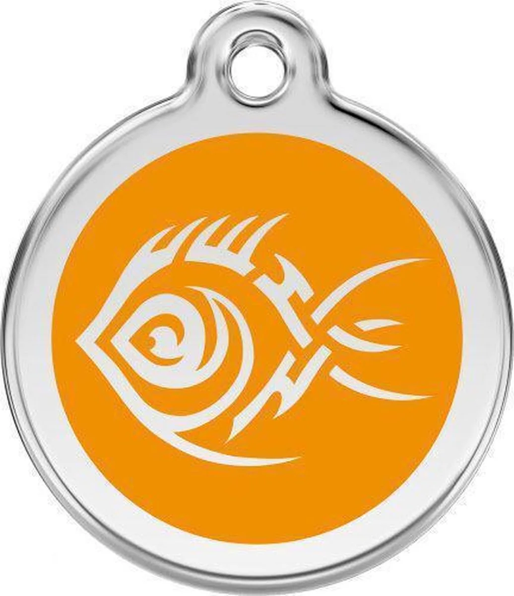 Hondenpenning 30 mm tribal vis oranje von Red Dingo in Oranje met tribal vis – Produktfoto