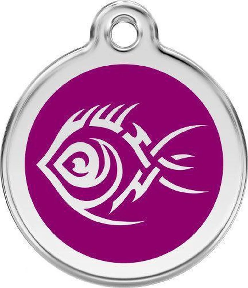 Hondenpenning 30 mm tribal vis paars fra Red Dingo i Paars met tribal vis – produktbillede