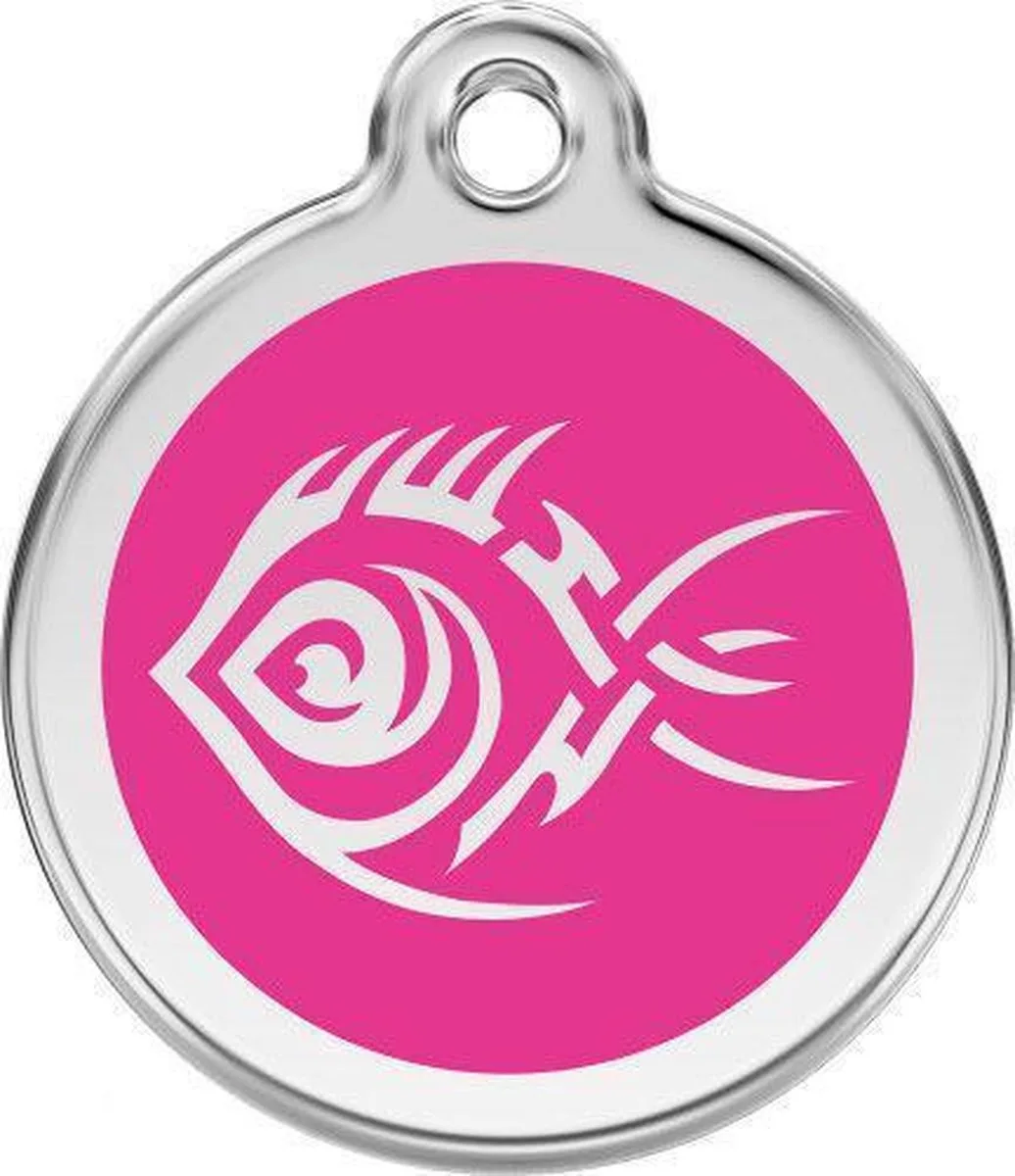 Hondenpenning 30 mm tribal vis roze von Red Dingo in Hard roze met tribal vis – Produktfoto