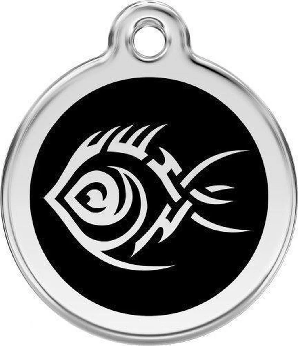 Hondenpenning 30 mm tribal vis zwart by Red Dingo in Zwart met tribal vis – product photo