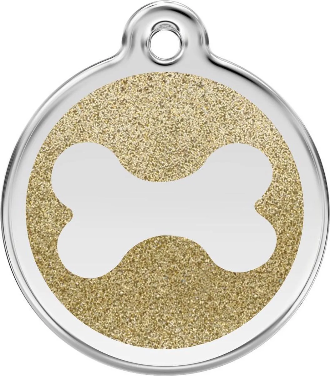 hondenpenning 38 mm bot glitter goudkleurig de Red Dingo en Glitter goudkleurig met bot – photo produit