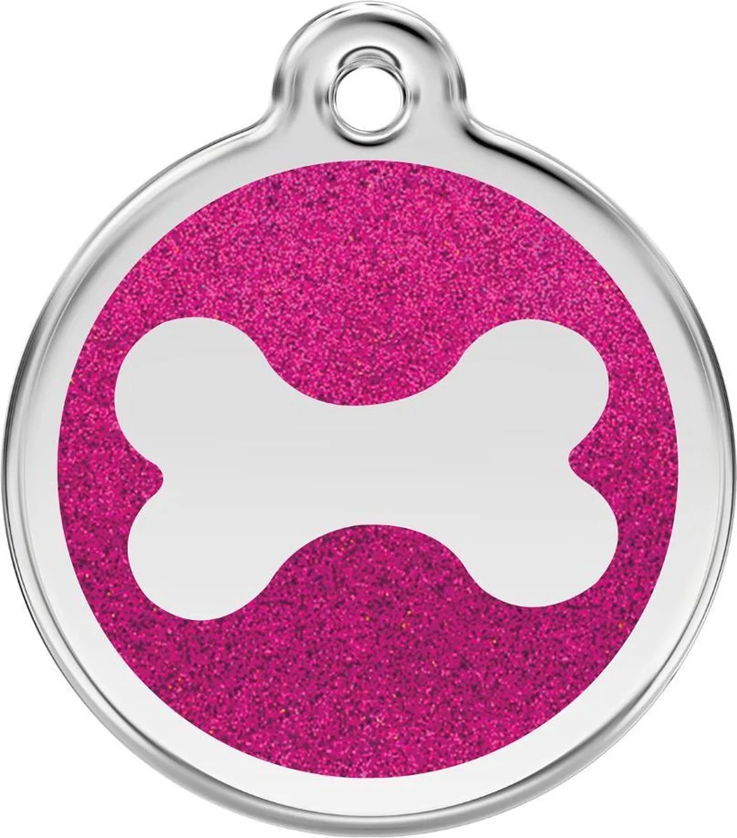 hondenpenning 38 mm bot glitter hard roze by Red Dingo in Glitter hard roze met bot – product photo