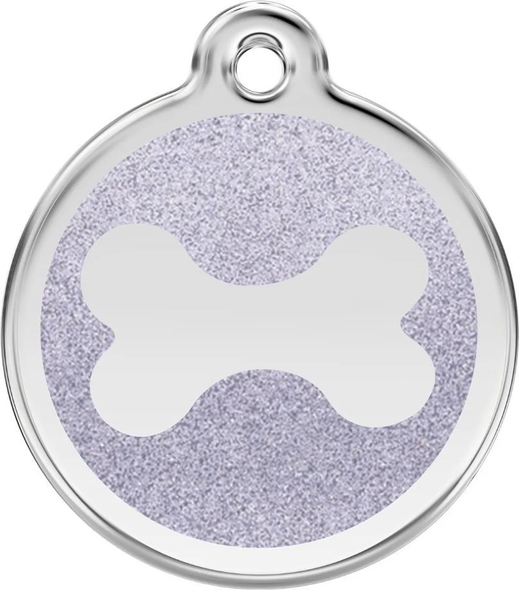 hondenpenning 38 mm bot glitter zilverkleurig by Red Dingo in Glitter zilverkleurig met bot – product photo