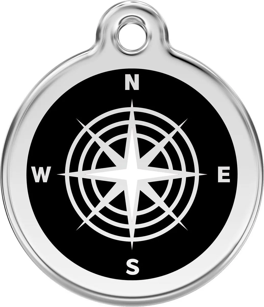 Hondenpenning 38 mm Compass Kompas van Red Dingo in Zwart met kompas – productfoto