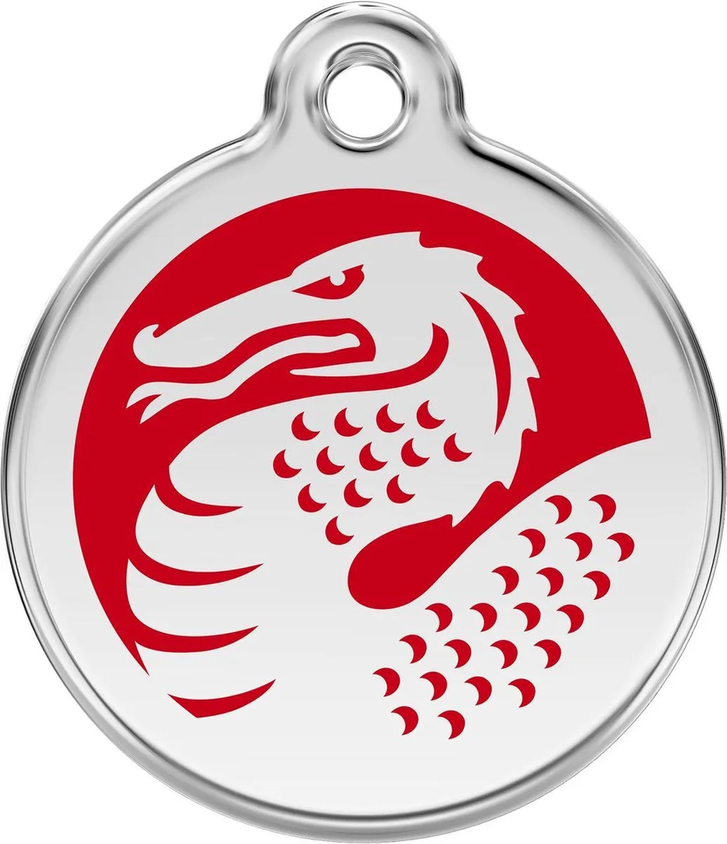 Hondenpenning 38 mm draak rood fra Red Dingo i Rood met draak – produktbillede