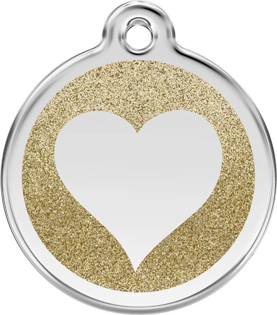 hondenpenning 38 mm hart glitter goud von Red Dingo in Glitter Goud met hart – Produktfoto