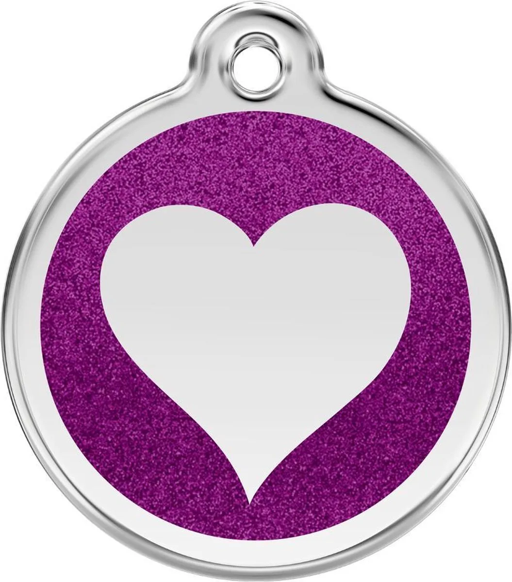 Hondenpenning 38 mm hart glitter paars by Red Dingo in Glitter paars met hart – product photo