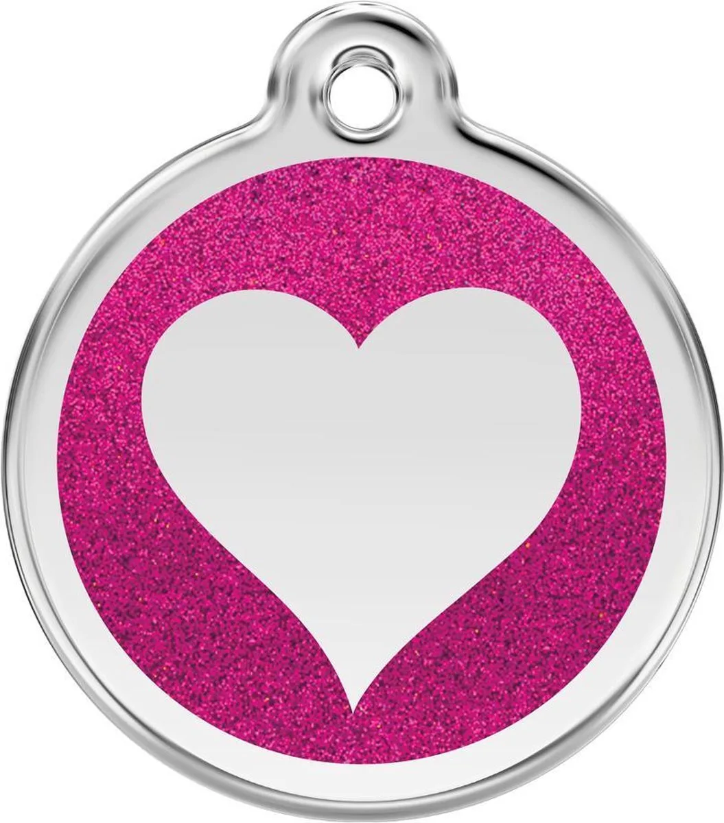 Hondenpenning 38 mm hart glitter roze från Red Dingo i Glitter roze met hart – produktbild