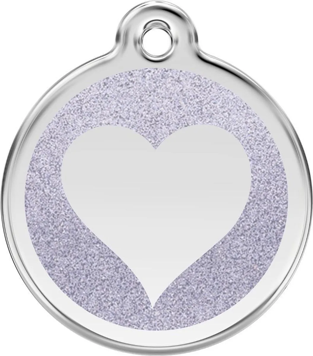 Hondenpenning 38 mm hart glitter zilverkleurig by Red Dingo in Glitter zilverkleurig met hart – product photo