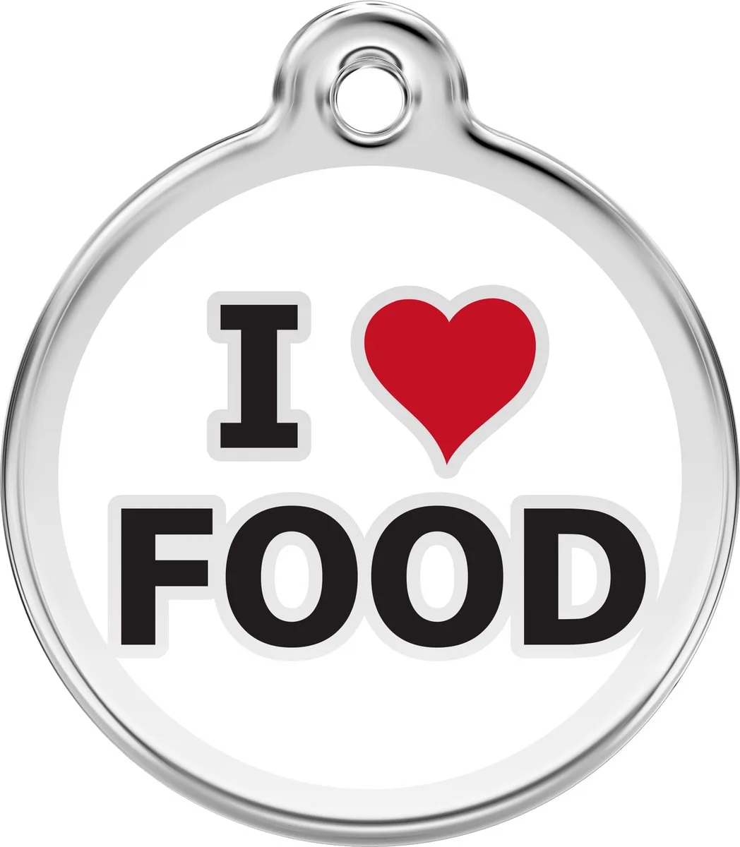 Hondenpenning 38 mm 'I love Food' by Red Dingo in Wit met tekst I Love Food – product photo
