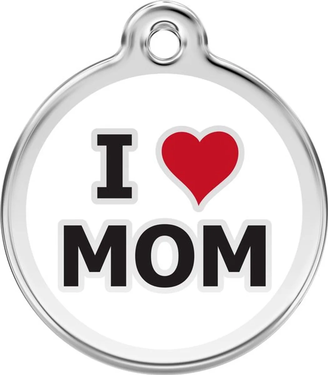 Hondenpenning 38 mm 'I love Mom' van Red Dingo in Wit met tekst I Love Mom – productfoto