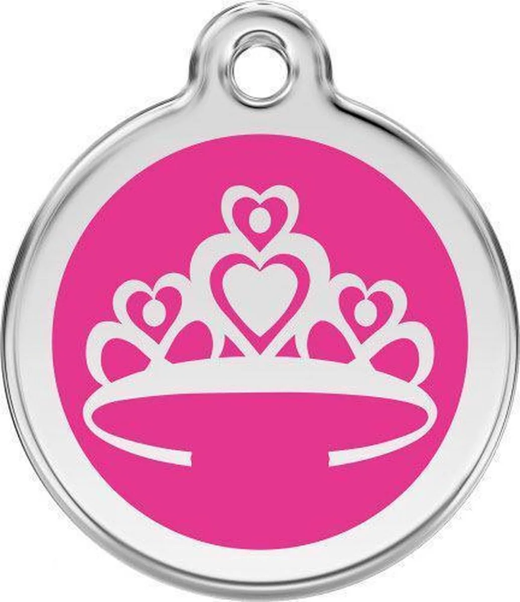 Hondenpenning 38 mm kroon hard roze van Red Dingo in Hard roze met kroon – productfoto