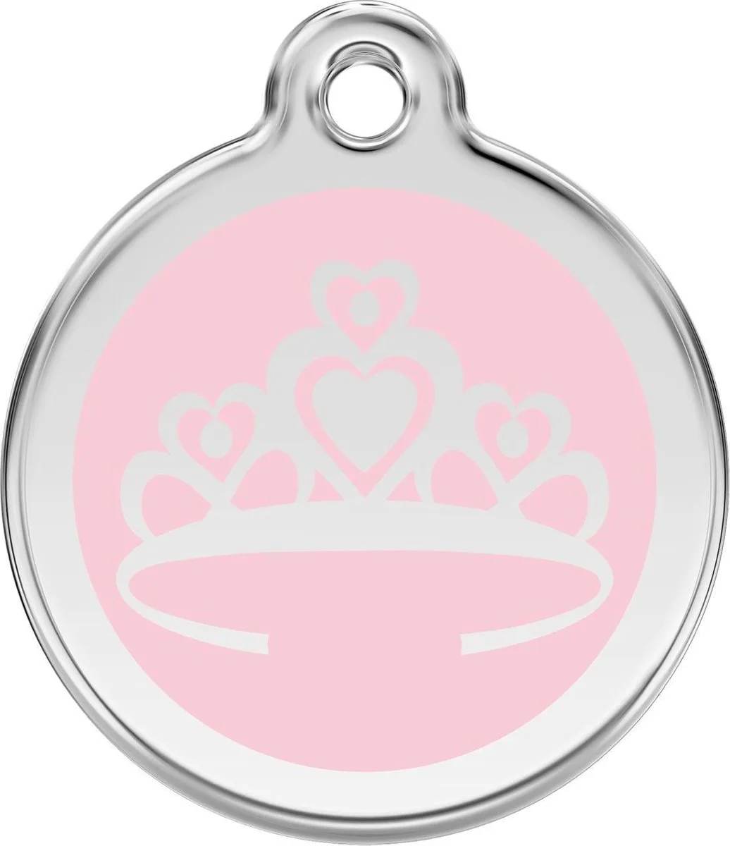 Hondenpenning 38 mm kroon roze van Red Dingo in Roze met kroon – productfoto