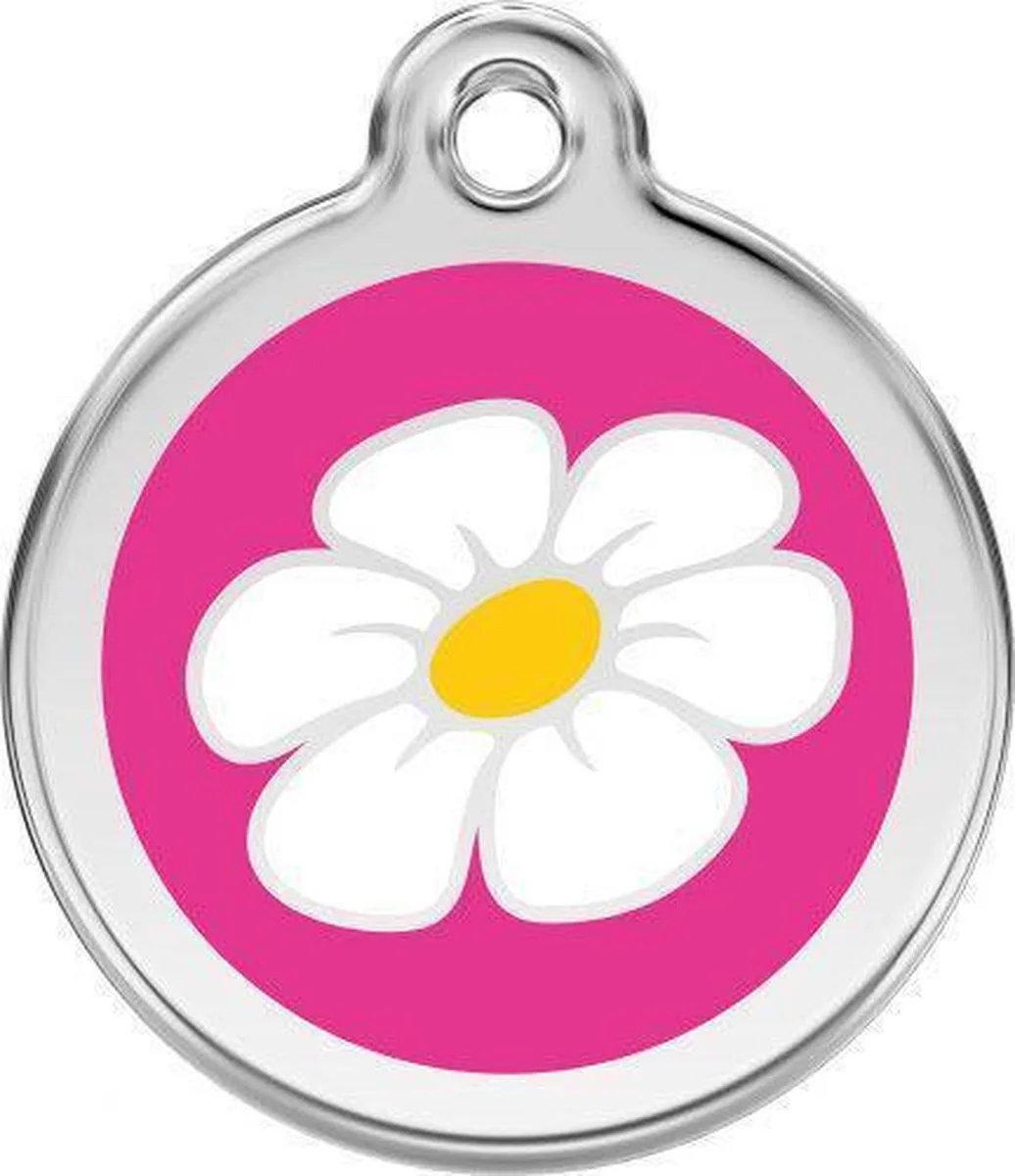 Hondenpenning 38 mm Madeliefje hard roze by Red Dingo in Hard roze met madeliefje – product photo