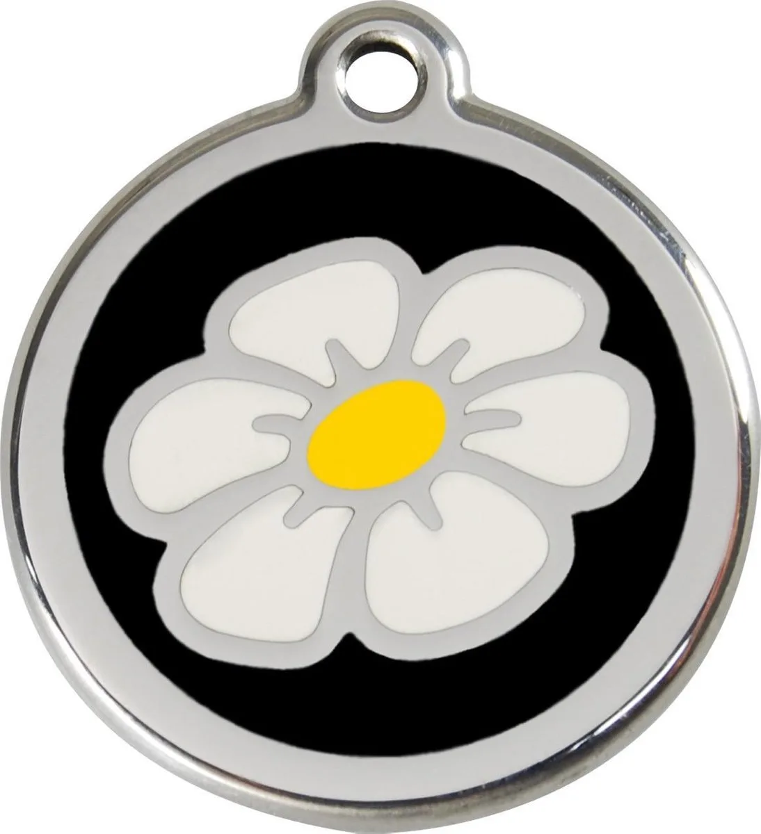 Hondenpenning 38 mm madeliefje zwart by Red Dingo in Zwart met madeliefje – product photo