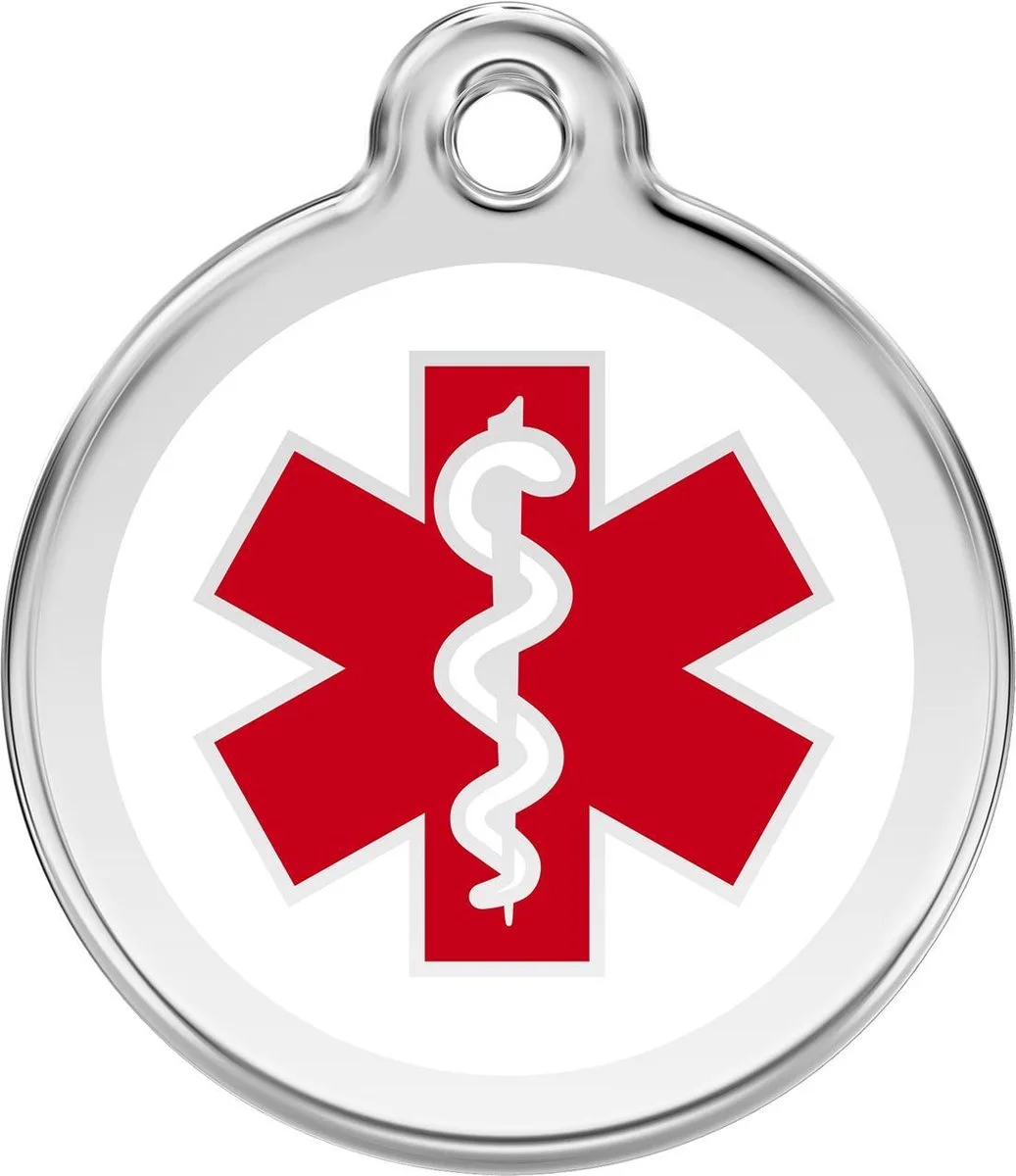 Hondenpenning 38 mm Medical by Red Dingo in Rood met wit – product photo