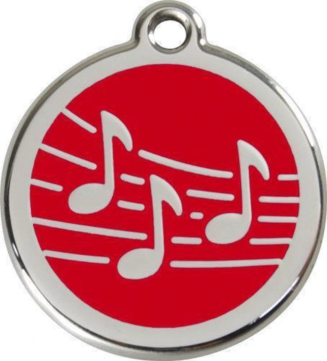 Hondenpenning 38 mm muzieknoten rood från Red Dingo i Rood met muzieknoten – produktbild