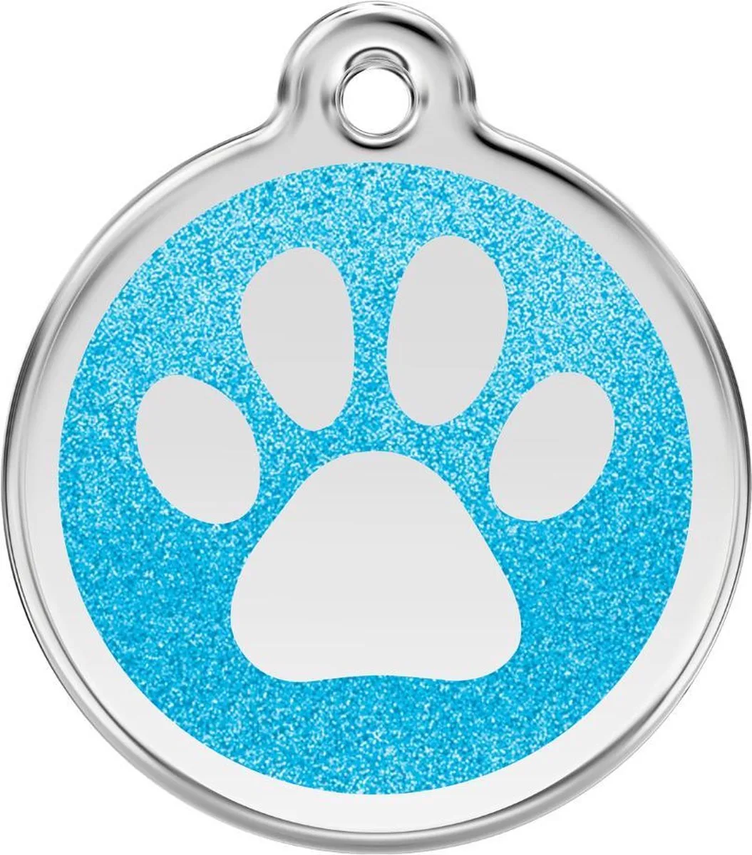 Hondenpenning 38 mm pootje glitter aqua von Red Dingo in Glitter aqua met pootje – Produktfoto