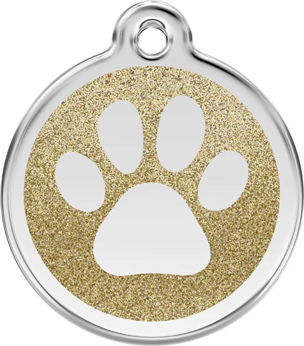 Hondenpenning 38 mm pootje glitter goudkleurig von Red Dingo in Glitter goudkleurig met pootje – Produktfoto
