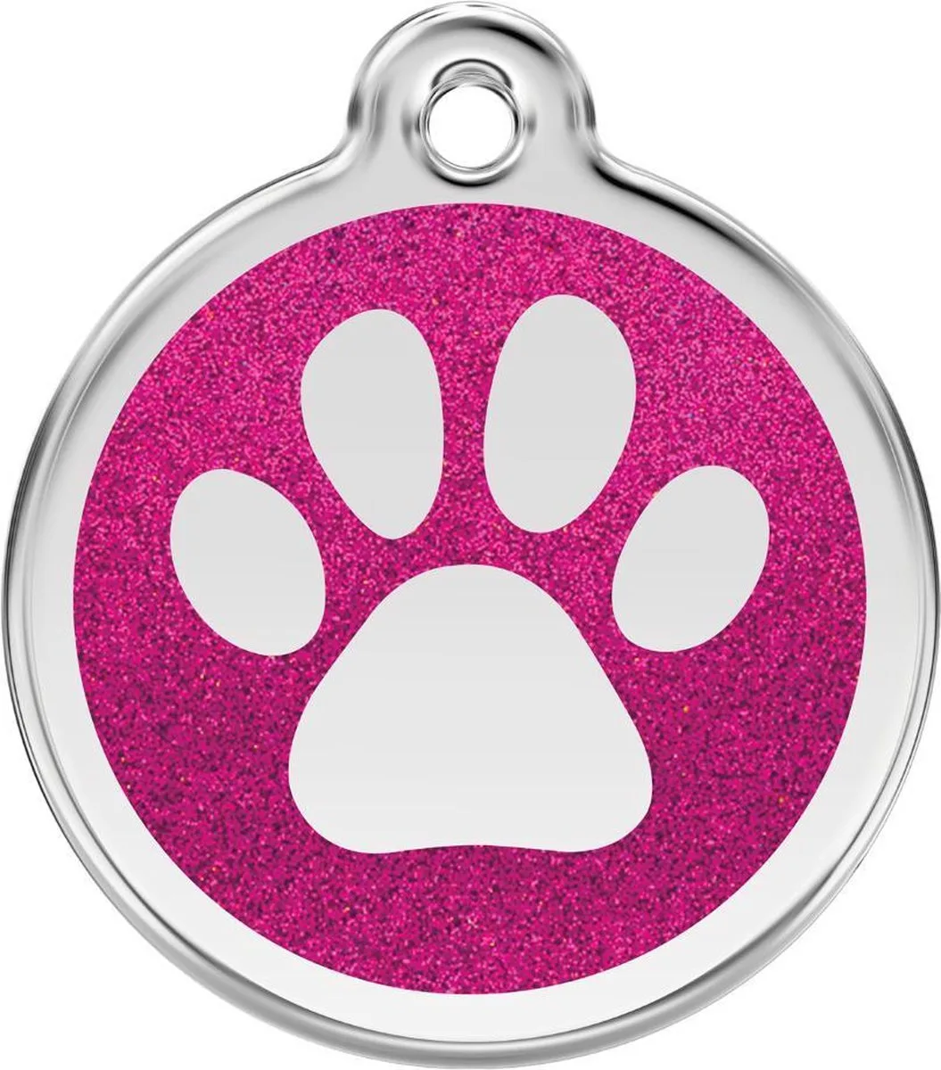 Hondenpenning 38 mm pootje glitter hard roze von Red Dingo in Glitter paars met pootje – Produktfoto